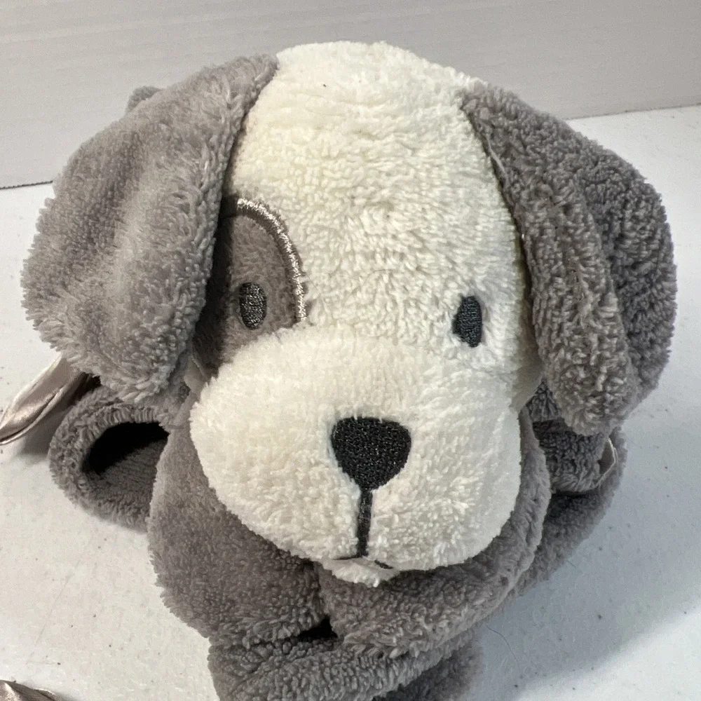 Modern Baby Gray & White Plush Dog Security Blanket Lovey Soft‎ Satin Trim Knots